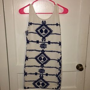 Blue and white bodycon dress